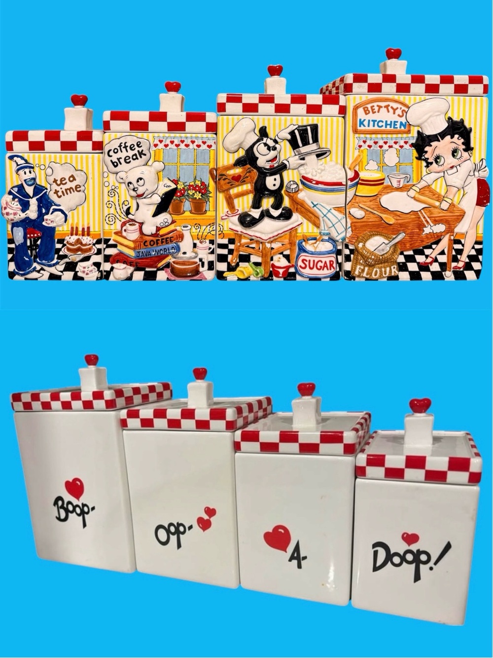 Vintage 1999 Betty Boop and Friends Retired Ceramic Canister Set Danbury Mint